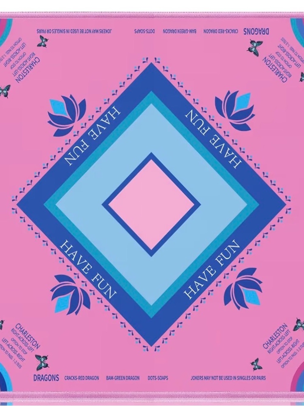 Mahjong Mat 32.4" Lotus & Butterfly Artwork Hand-Painted Charleston Instructions - Picture 4 of 7